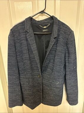 DKNY Navy Blue Textured Single-Button Jacket